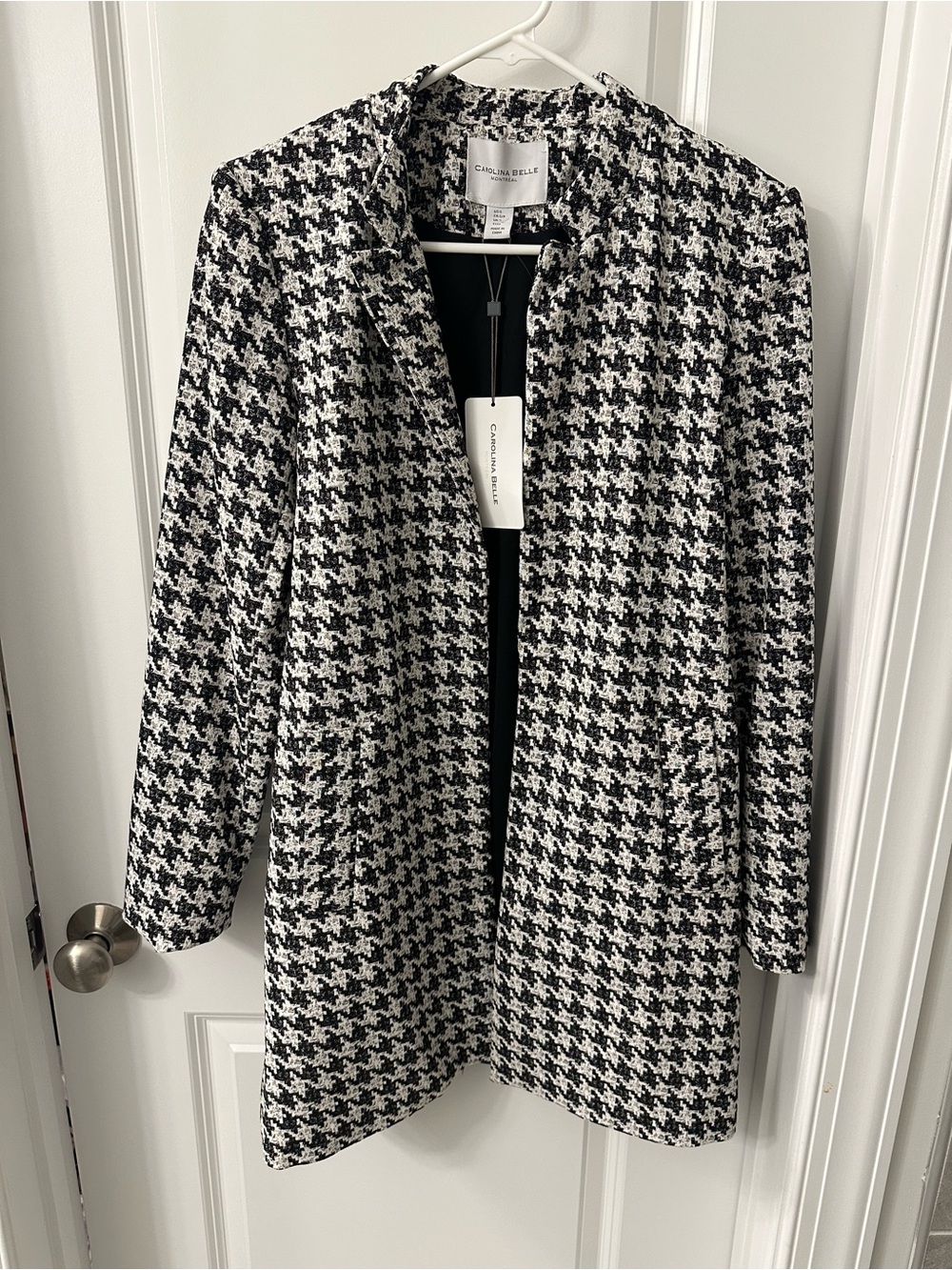 NWT Carolina Belle Black & White Houndstooth Open-Front Blazer